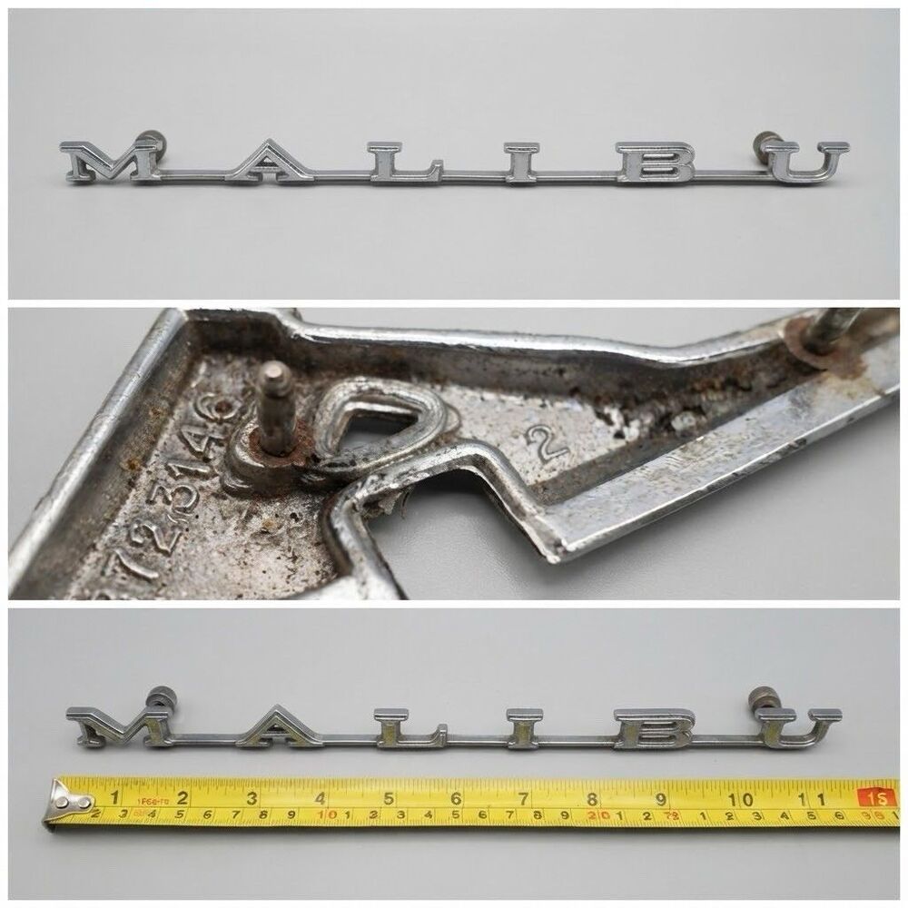 1960s Chevrolet Malibu Script Fender Emblem Badge Nameplate GM P/N 8723146